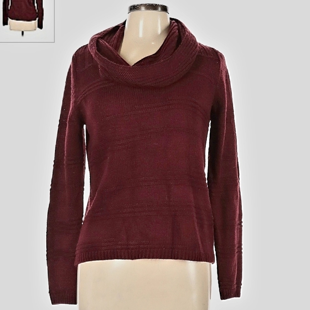 Worthington Maroon Cowl Neck Knit Sweater Women's Large L Fall Winter Minimalist